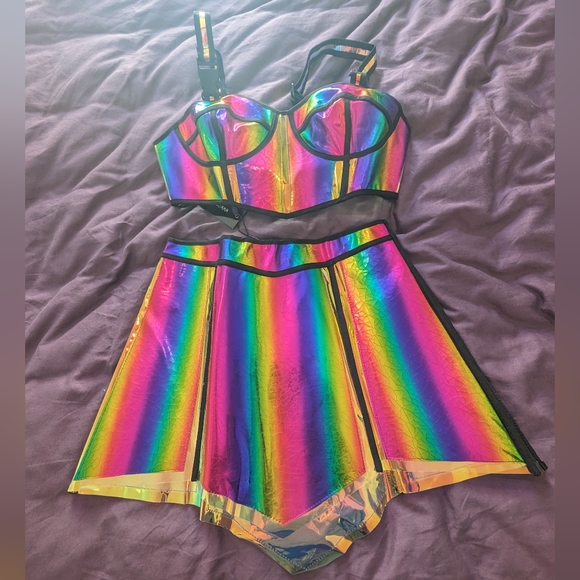 Skirt & Bustier Set - Prismatic Empress Rainbow 2-Piece 🌈 - Club EXX Dolls Kill - Picture 3 of 9